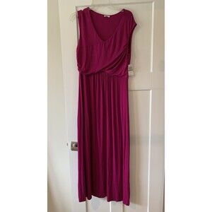 Spense NWT Maxi Dress  Sleeveless V-Neck Ruched Long Stretch Large Color Berry
